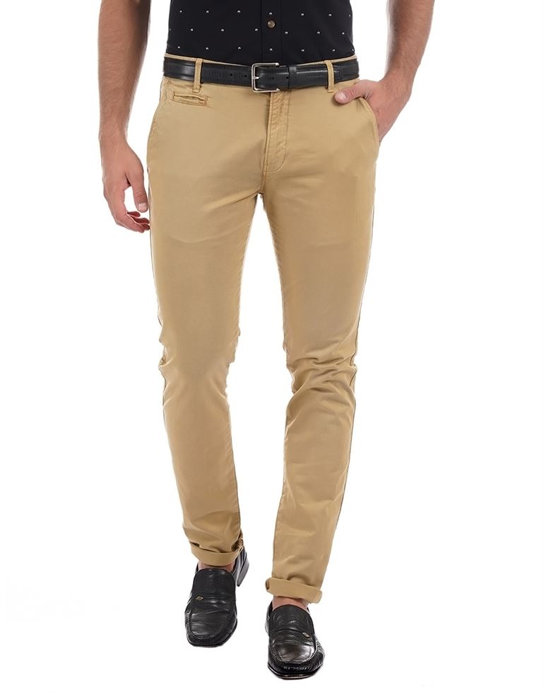 Aeropostale Men Casual Wear Solid  Khaki Trouser