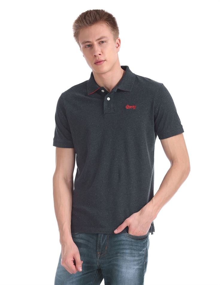 Aeropostale Men Casual Wear Self Design Polo T-Shirt