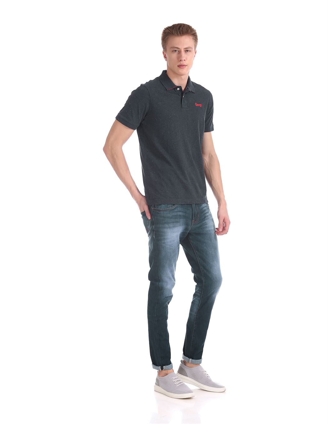 Aeropostale Men Casual Wear Self Design Polo T-Shirt