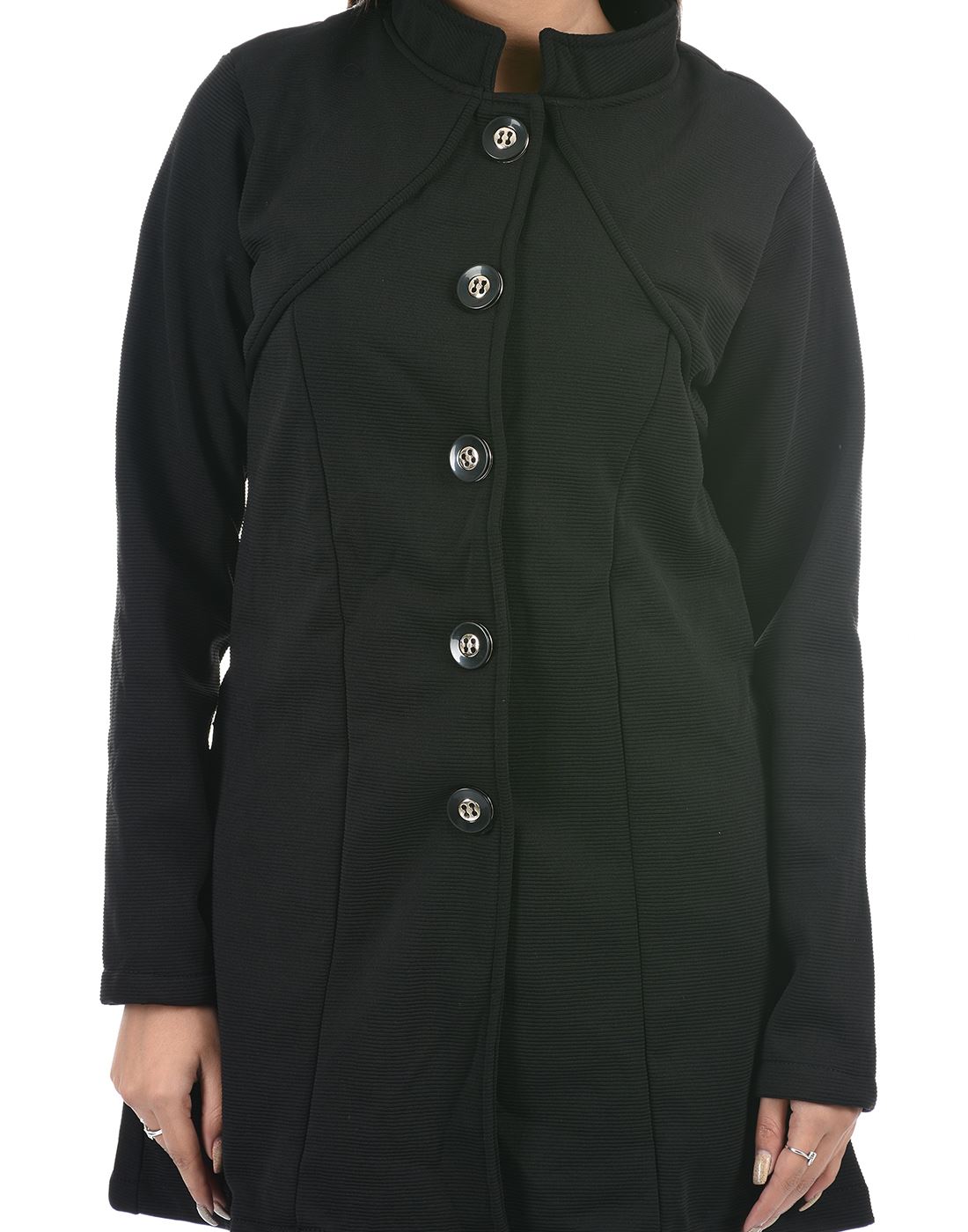 Black Women Casual Wear Solid Black Single Breasted Coat