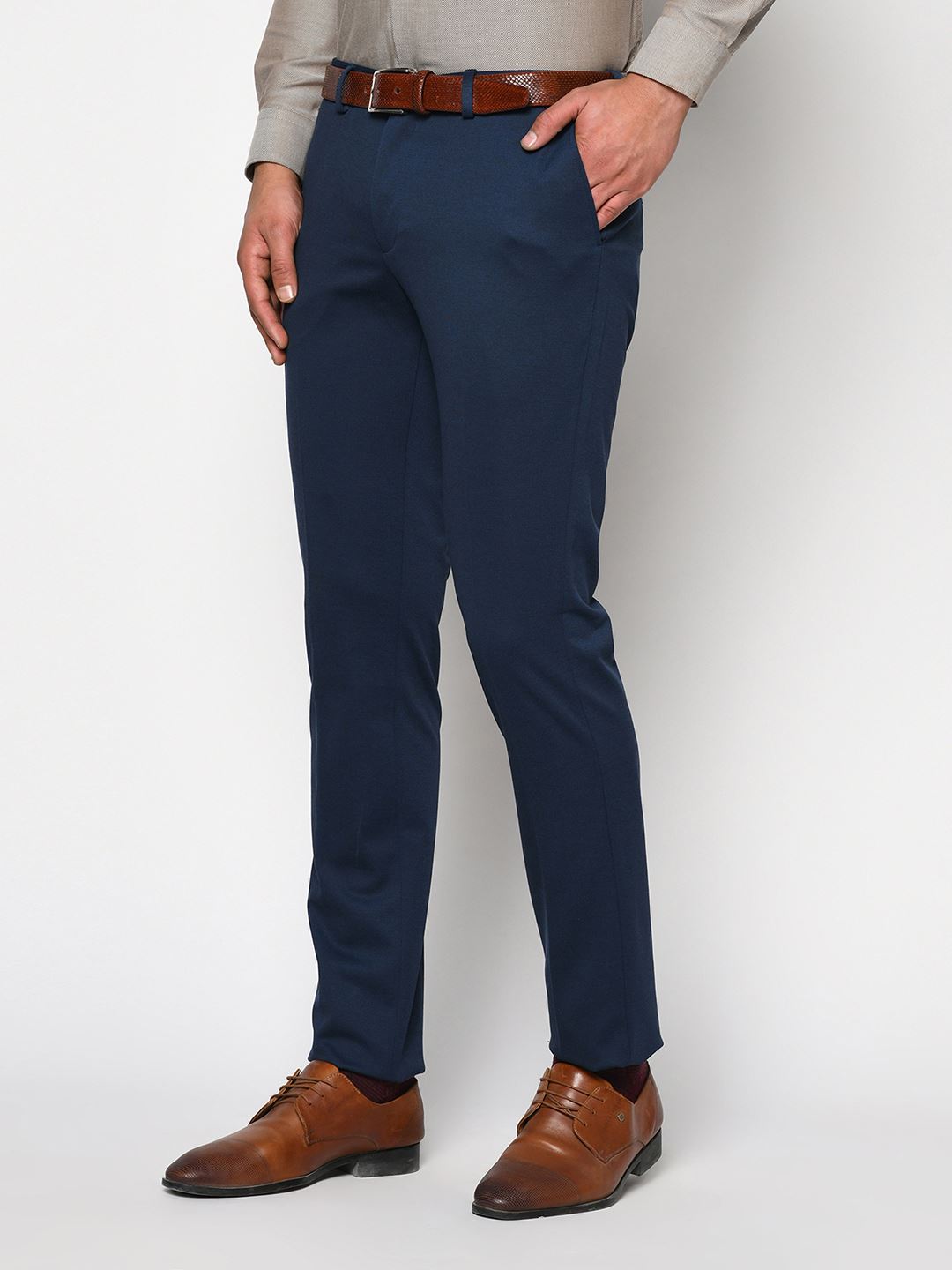 Blackberry Men Formal Wear Dark Blue Trousers
