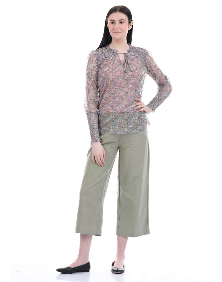 Cover Story Women Casual Wear Light Green Flared Trouser