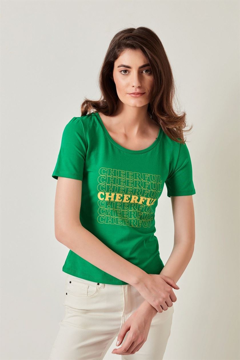 Cover Story Women Casual Wear Green T-shirt