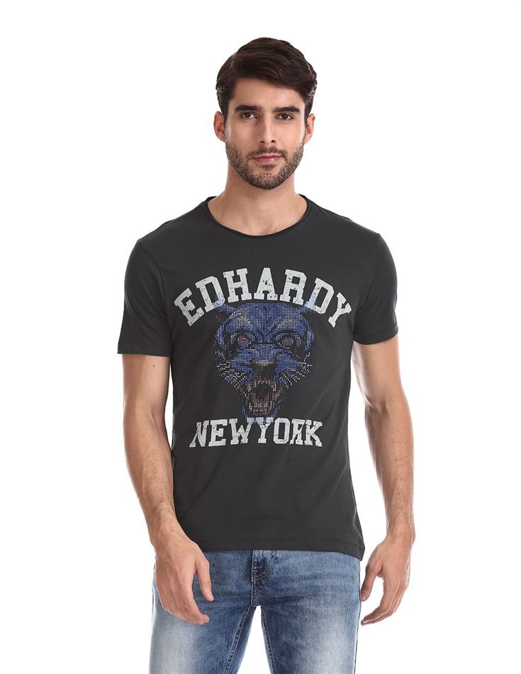 Ed Hardy Men Casual Wear Embellished T-Shirt