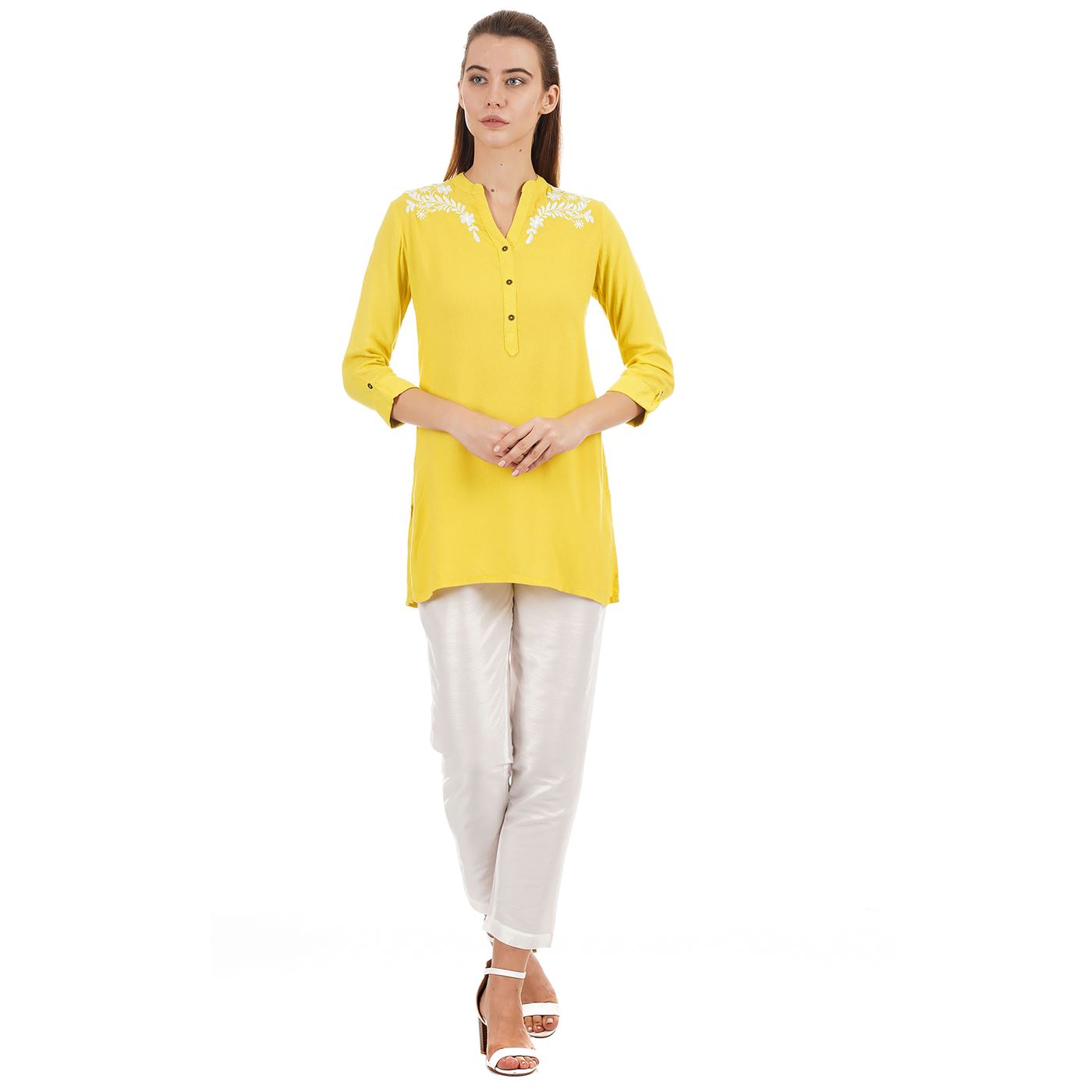 Ethnicity Women Ethnic Wear Yellow Regular Top