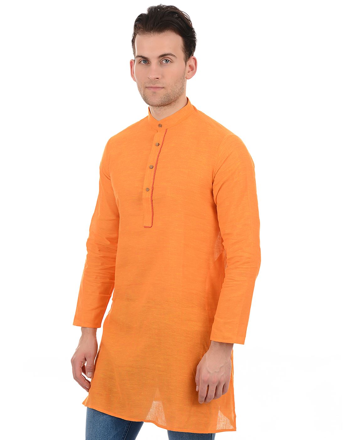 Ethnicity Men Casual Wear Orange Straight Kurta