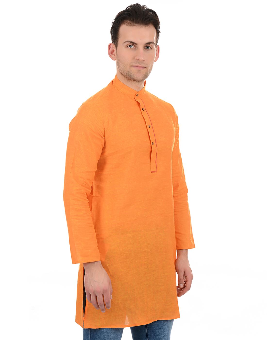 Ethnicity Men Casual Wear Orange Straight Kurta