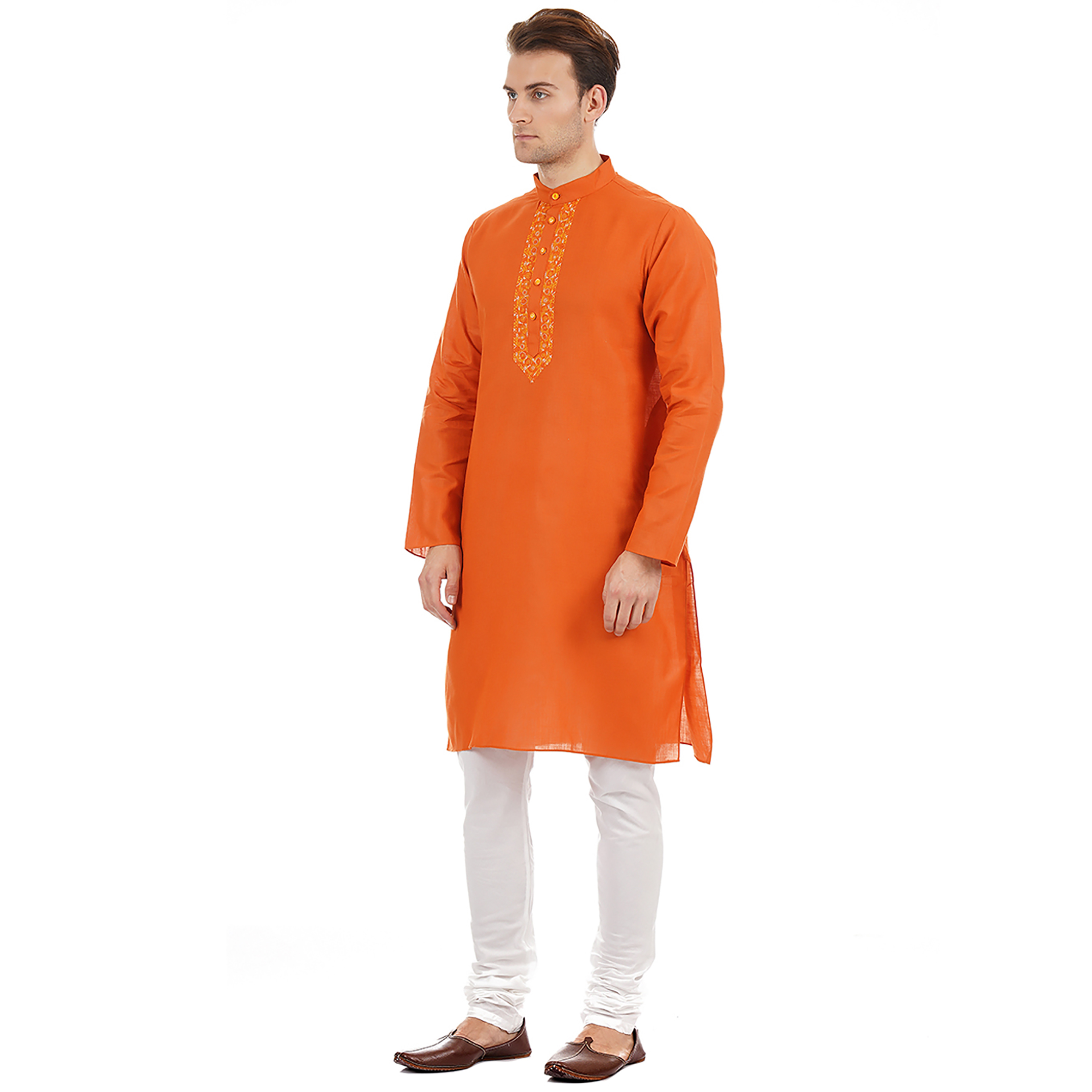 Ethnicity Men Ethnic Wear Orange Straight Kurta