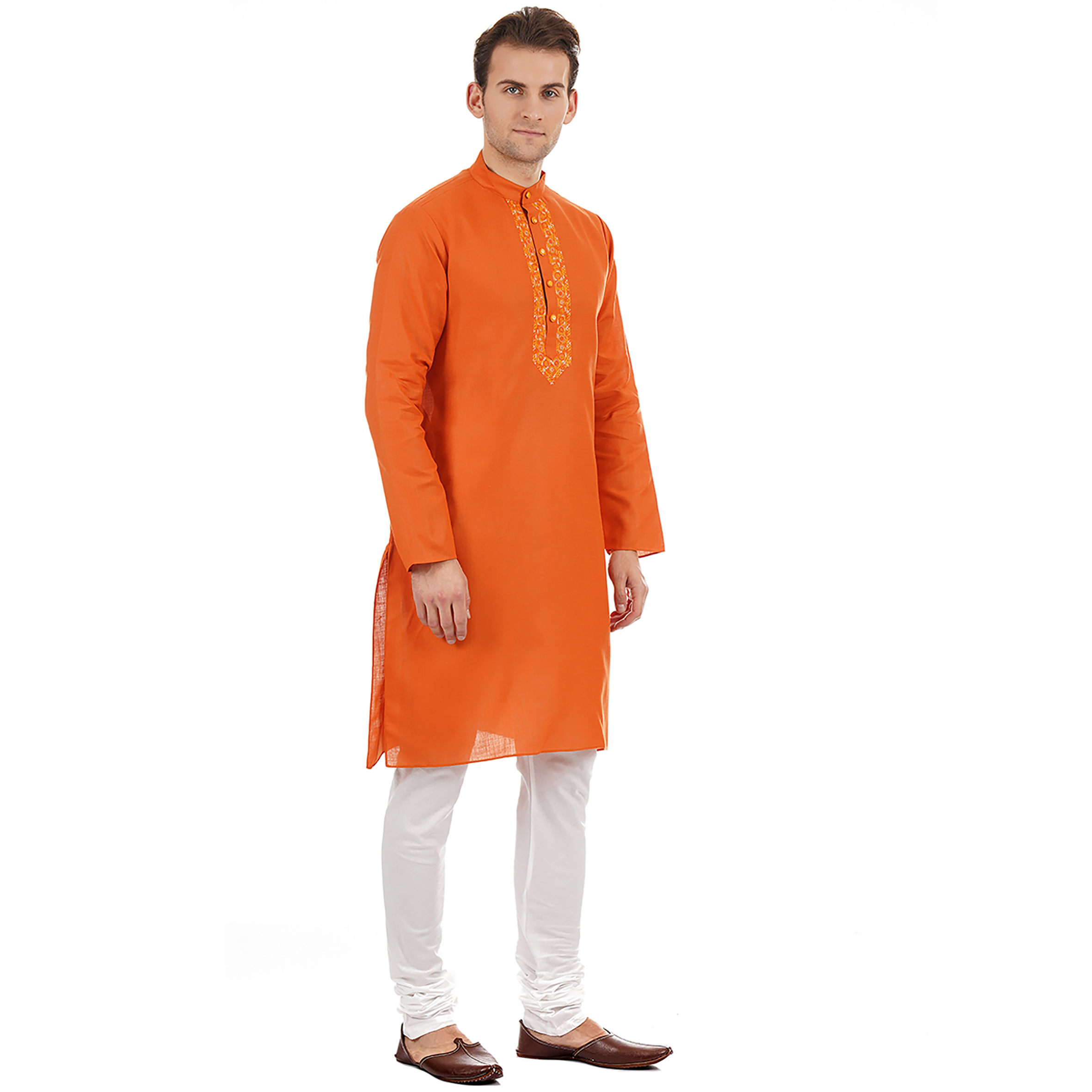 Ethnicity Men Ethnic Wear Orange Straight Kurta