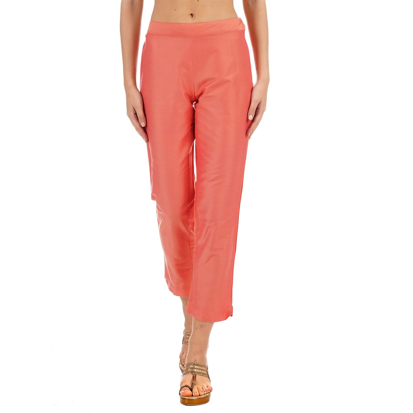 Ethnicity Women Soild Peach Straight Pant