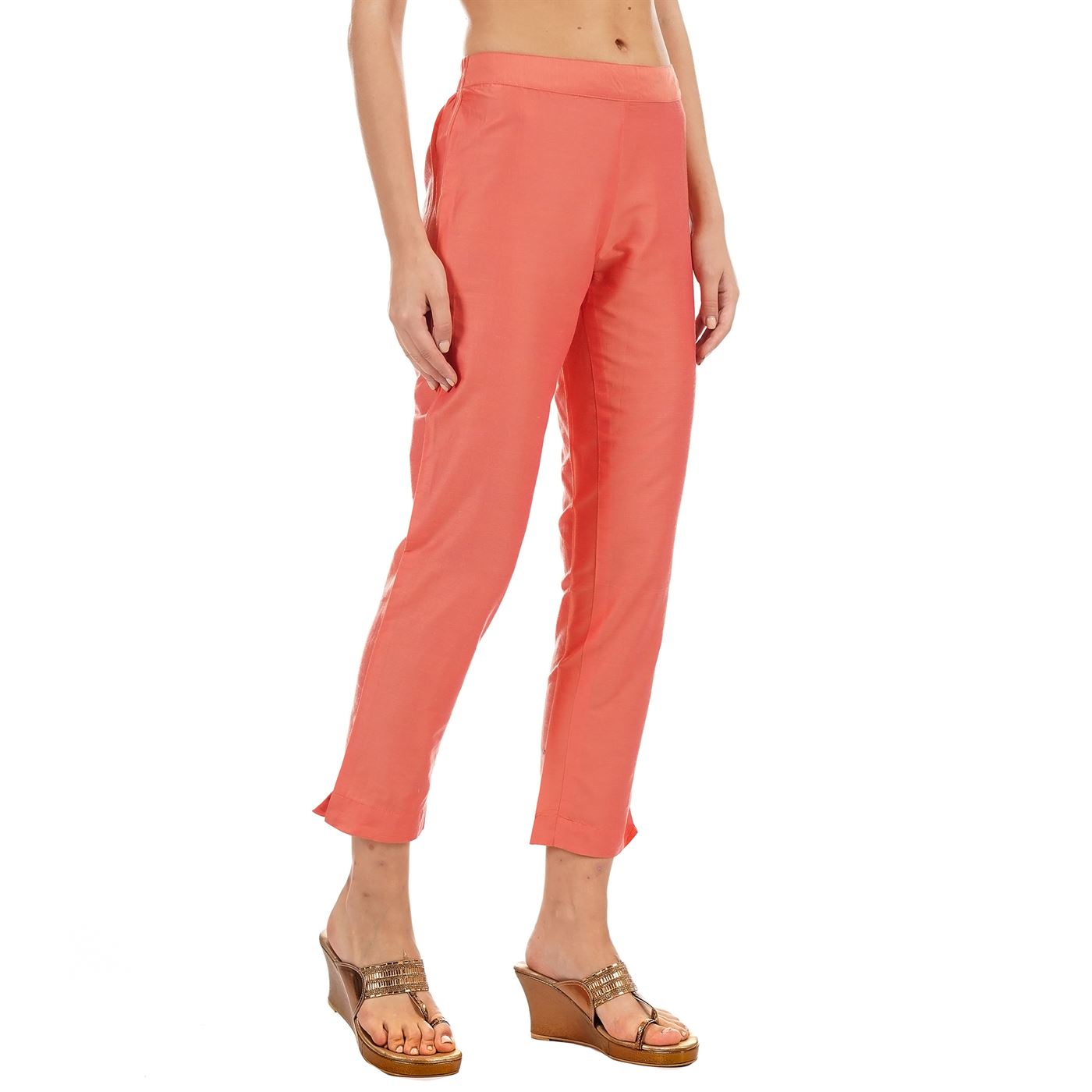 Ethnicity Women Soild Peach Straight Pant