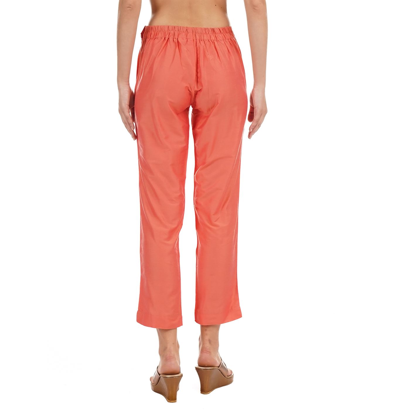 Ethnicity Women Soild Peach Straight Pant