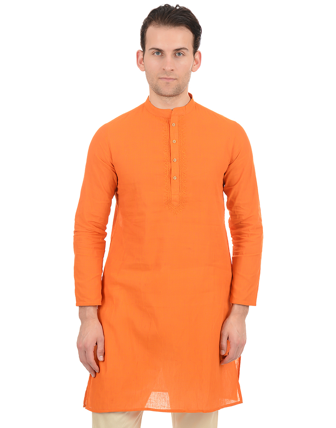 Ethnicity Men Casual Wear Orange Kurta