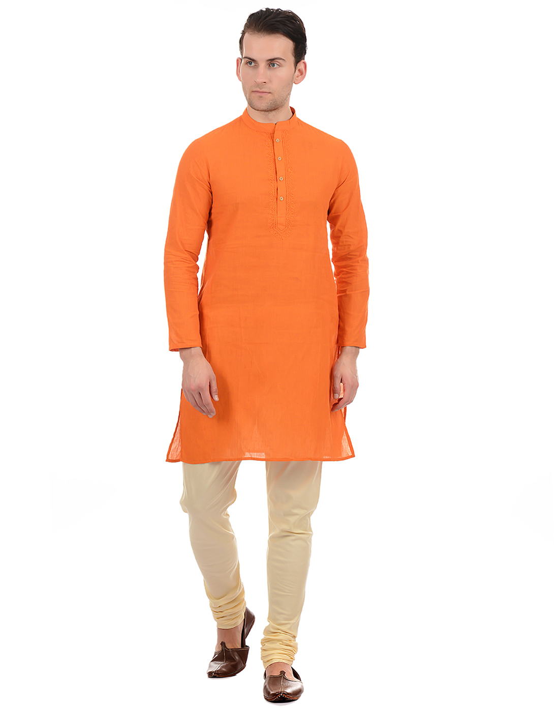 Ethnicity Men Casual Wear Orange Kurta