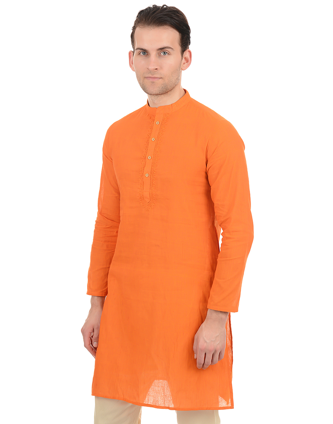 Ethnicity Men Casual Wear Orange Kurta