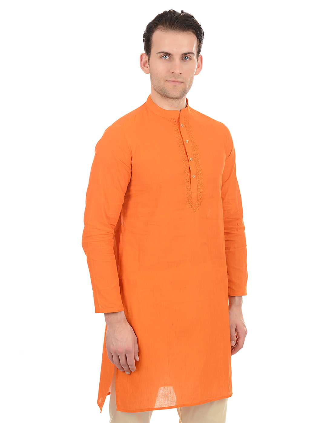 Ethnicity Men Casual Wear Orange Kurta