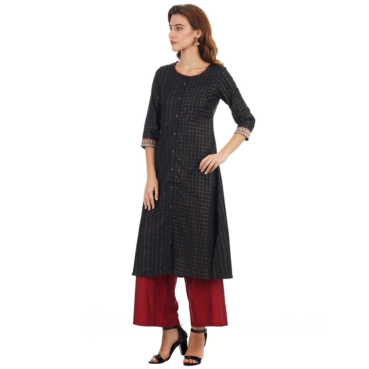 Ethnicity Women Ethnic Wear Black  A-Line Kurta