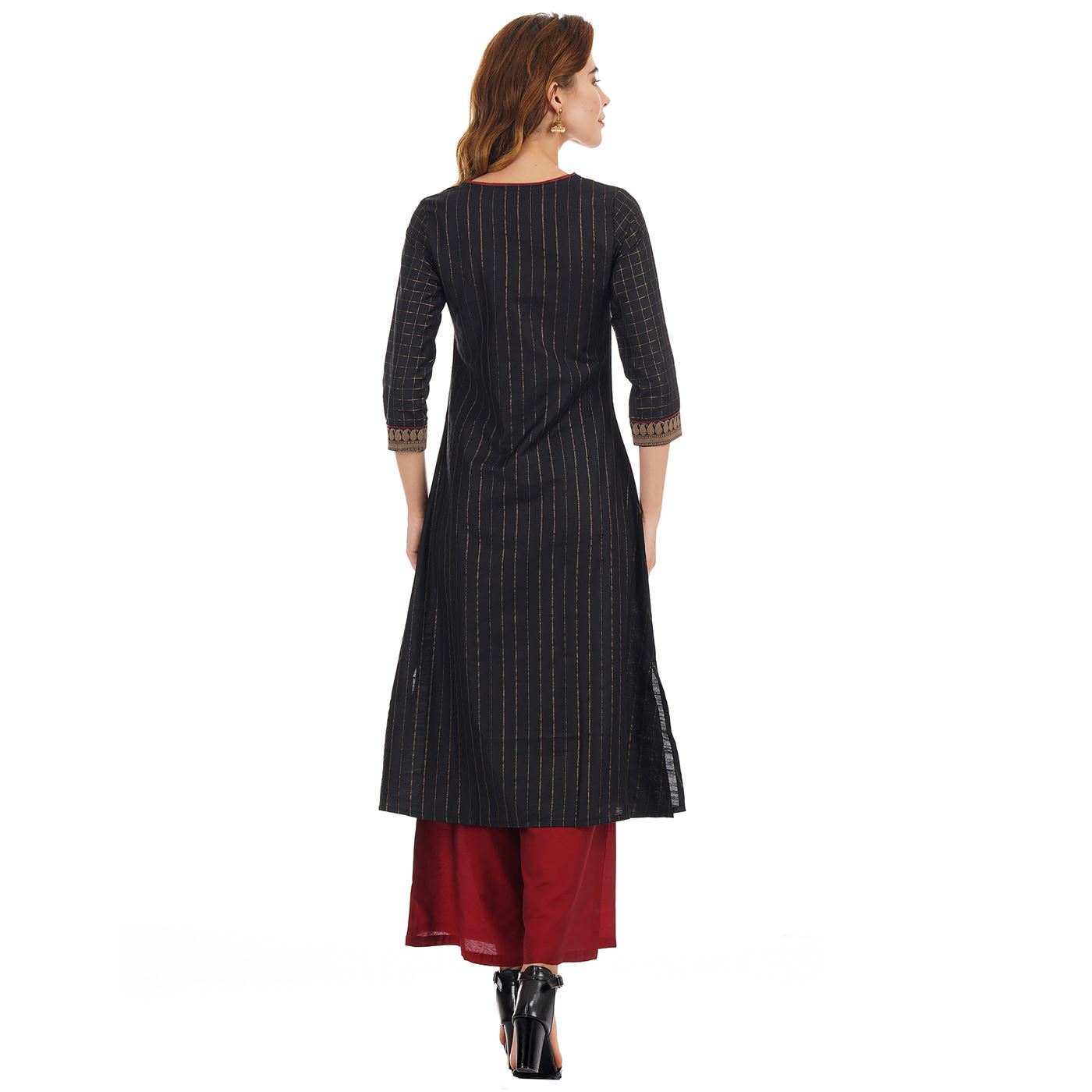 Ethnicity Women Ethnic Wear Black  A-Line Kurta