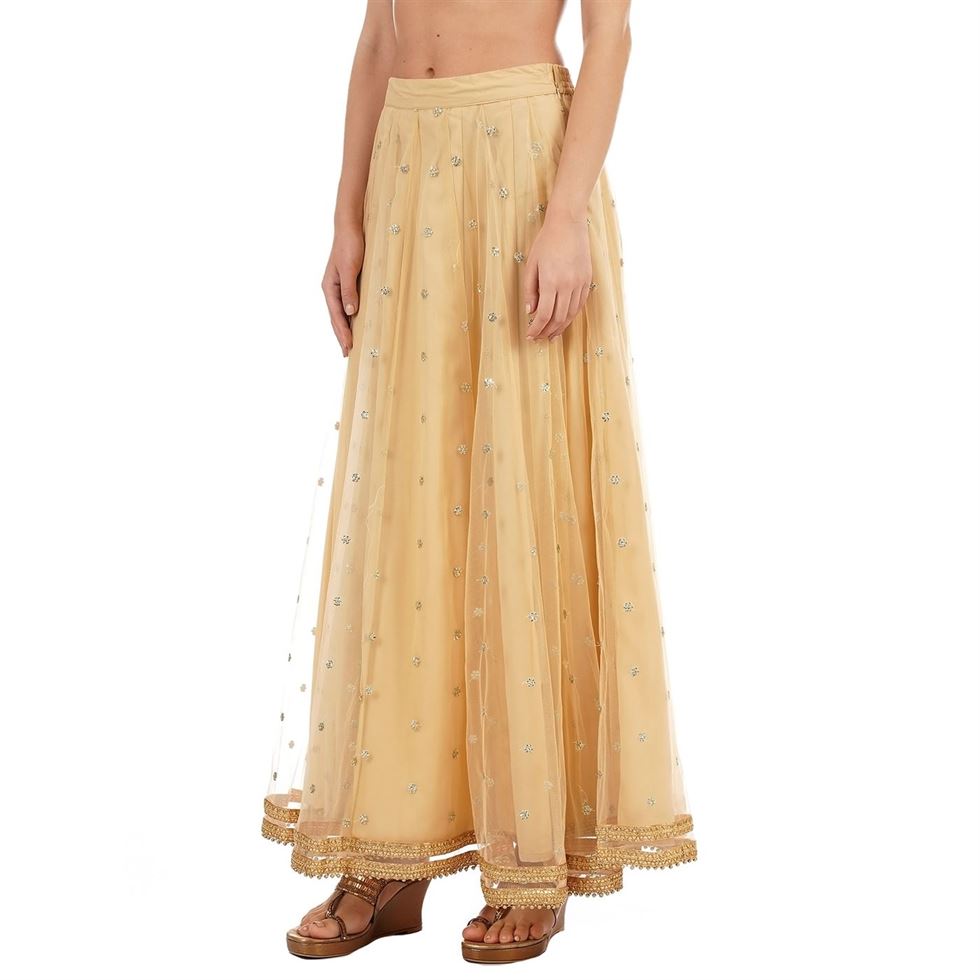 Ethnicity Women Embellished Beige Flared Skirt