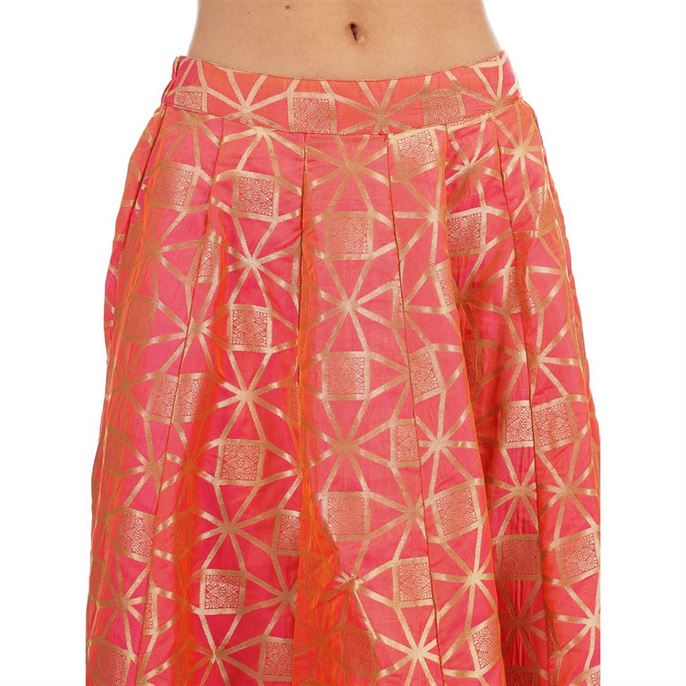 Ethnicity Women Printed Peach Flared Skirt