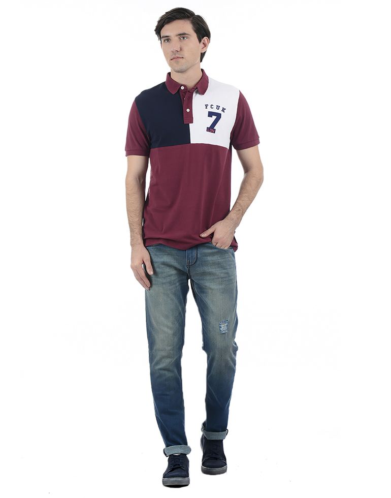 French Connection Men Casual Wear Solid Polo T-Shirt