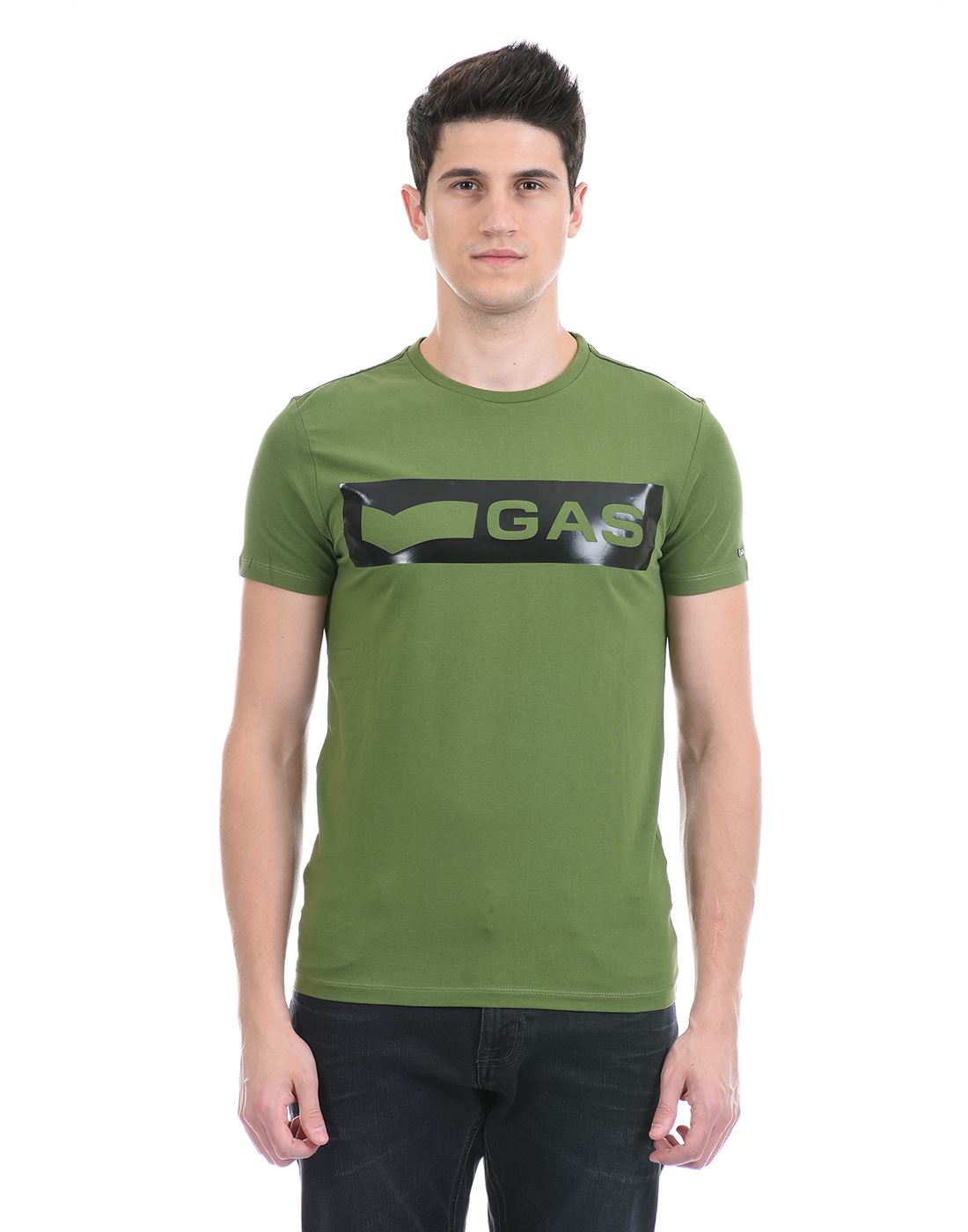Gas Jeans Men Casual Wear Green T-Shirt