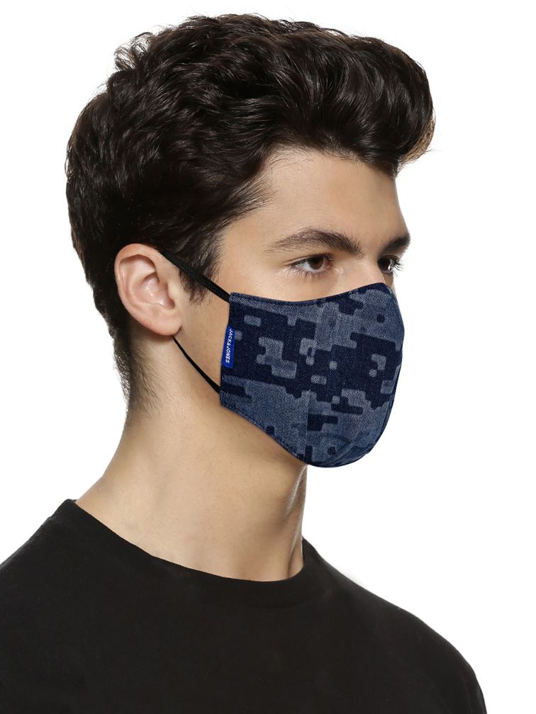 Jack & Jones Men Reusable 3 Layer Protective Fashion Denim Mask (Pack Of 1)