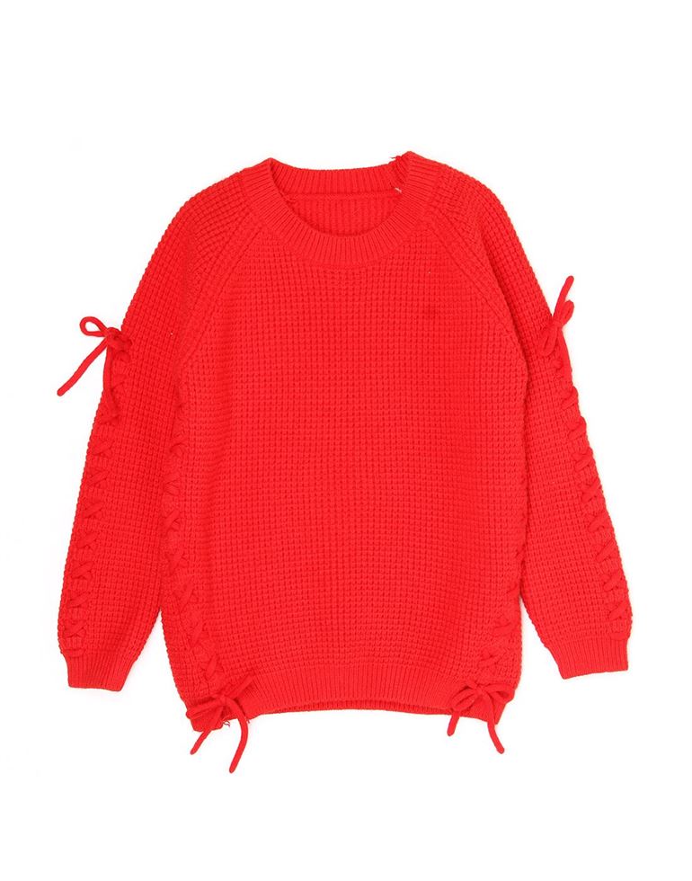 K.CO.89 Girls Red Self Design Sweater