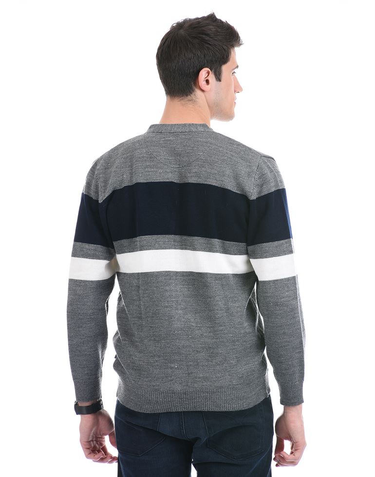 London Fog Men Casual Wear Color Block Grey Cardigan