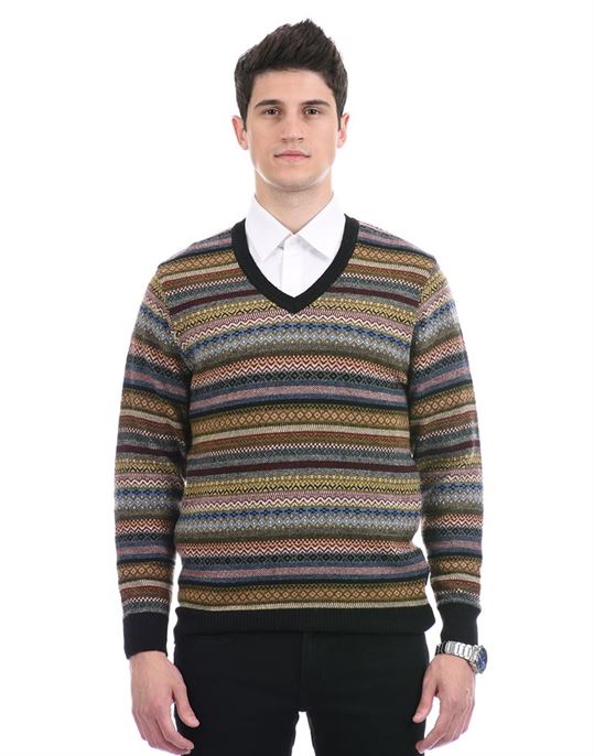 London Fog Men Casual Wear Self Design Multicolor Pullover