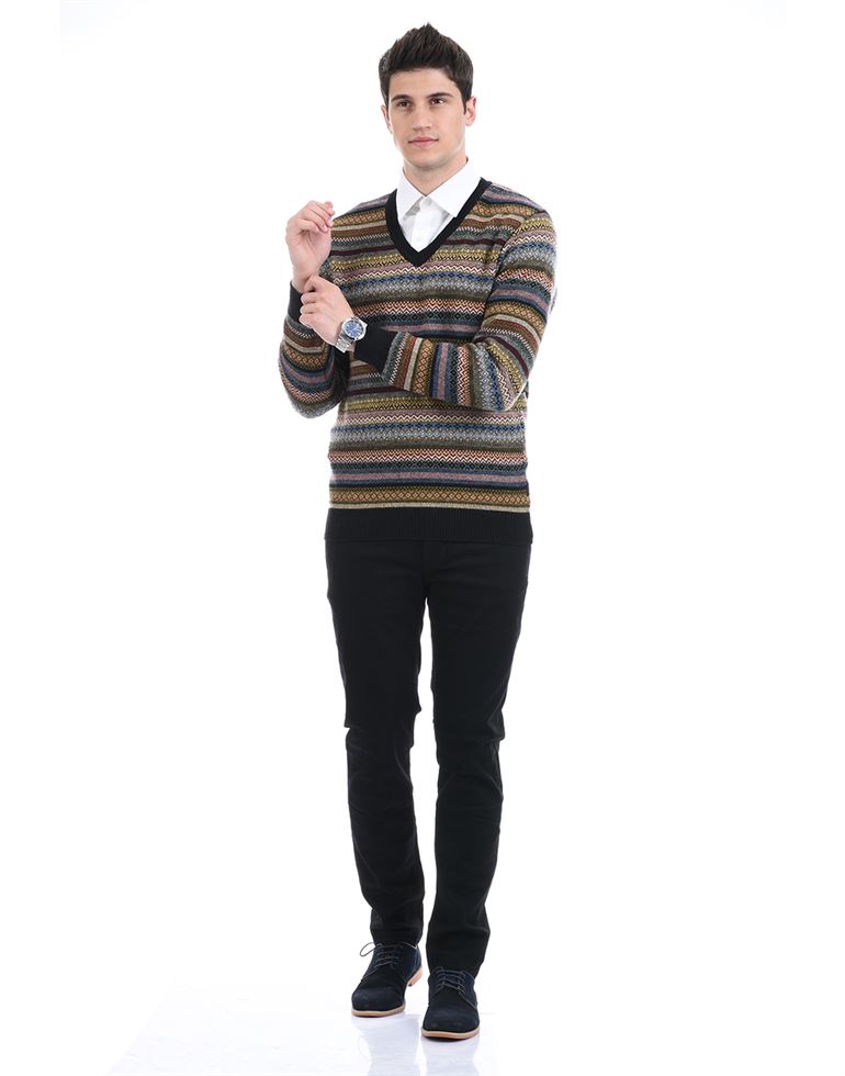 London Fog Men Casual Wear Self Design Multicolor Pullover