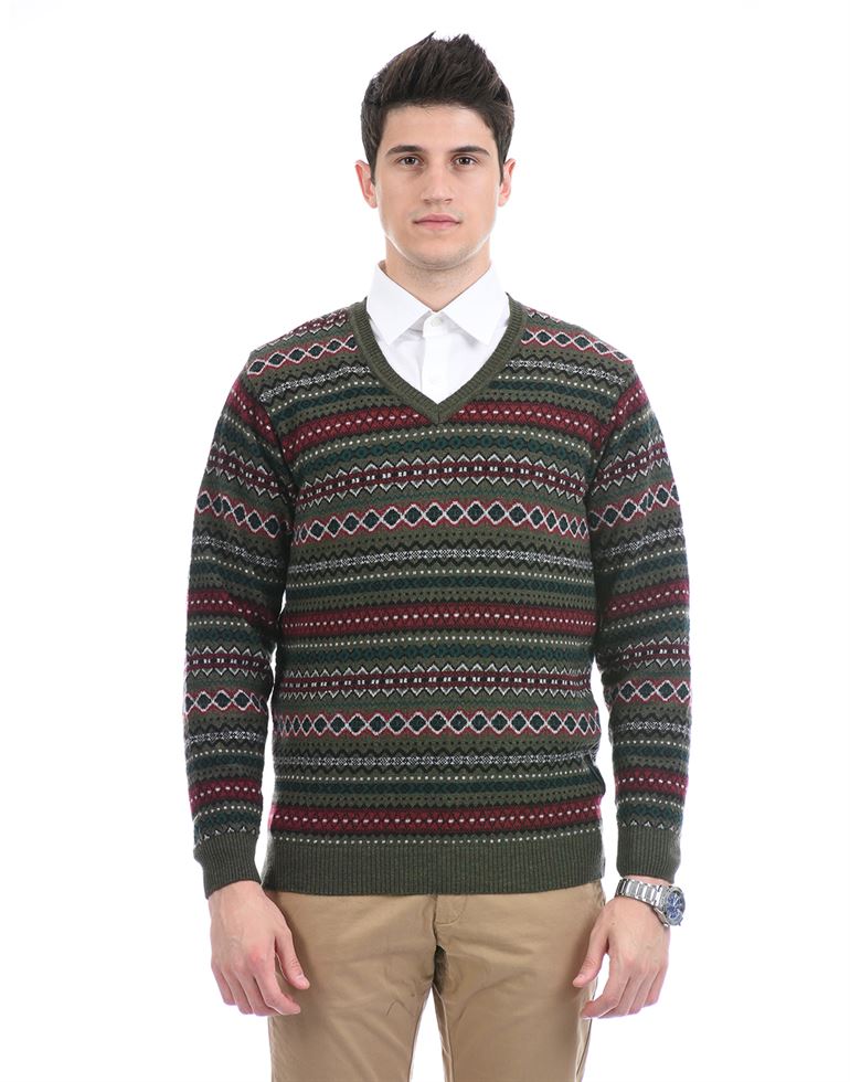 London Fog Men Casual Wear Self Design Multicolor Pullover