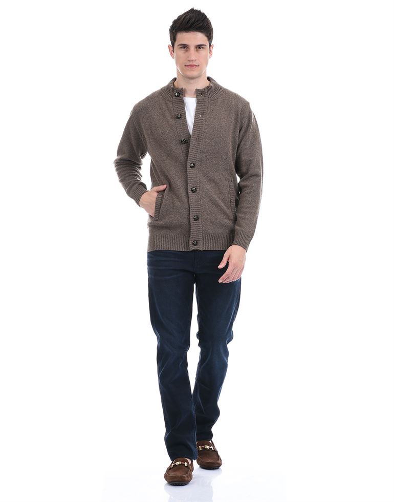 London Fog Men Casual Wear Solid Brown Cardigan