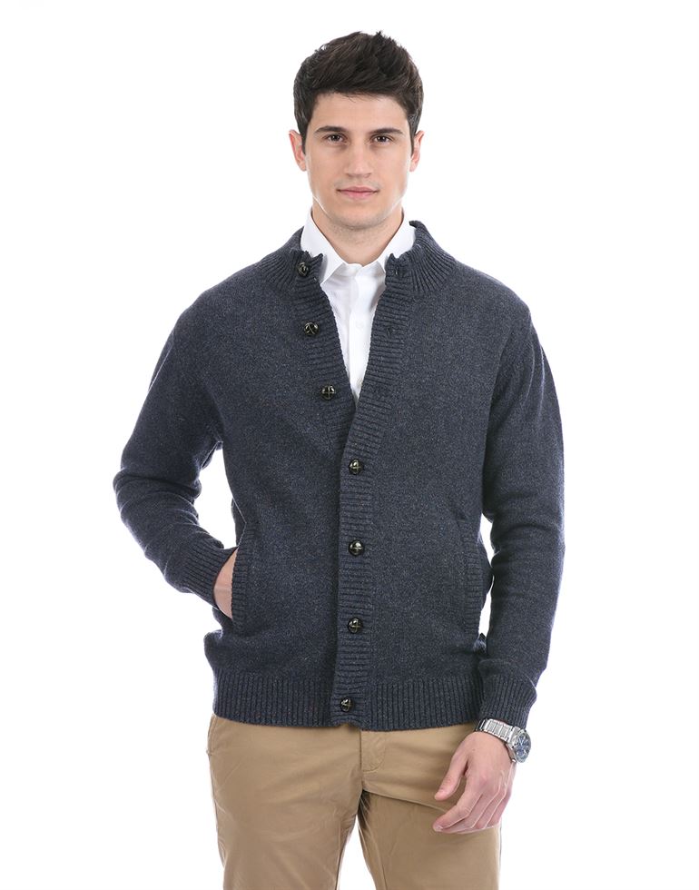 London Fog Men Casual Wear Solid Navy Blue Cardigan