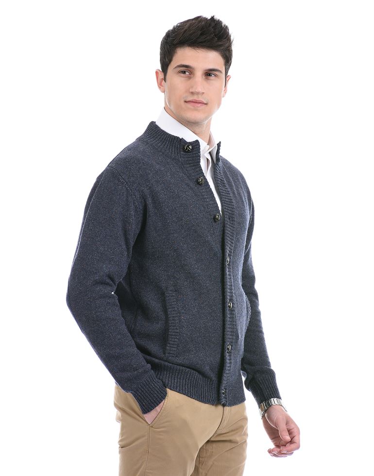 London Fog Men Casual Wear Solid Navy Blue Cardigan