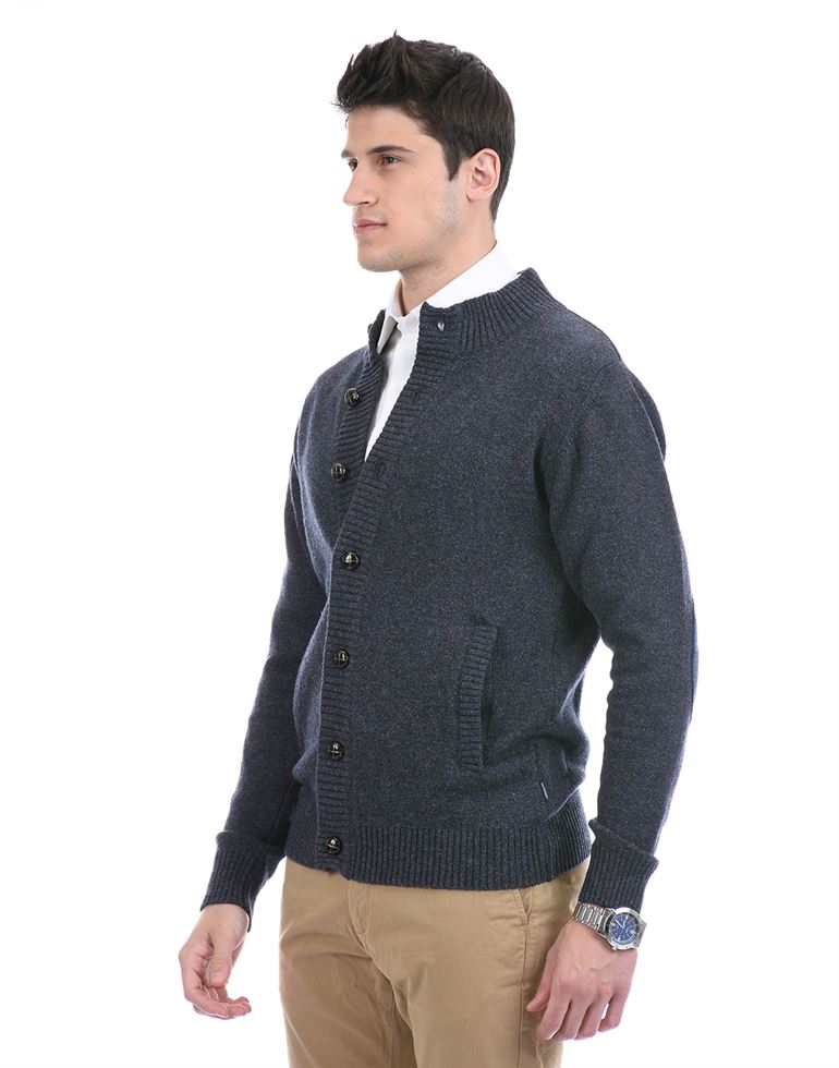 London Fog Men Casual Wear Solid Navy Blue Cardigan