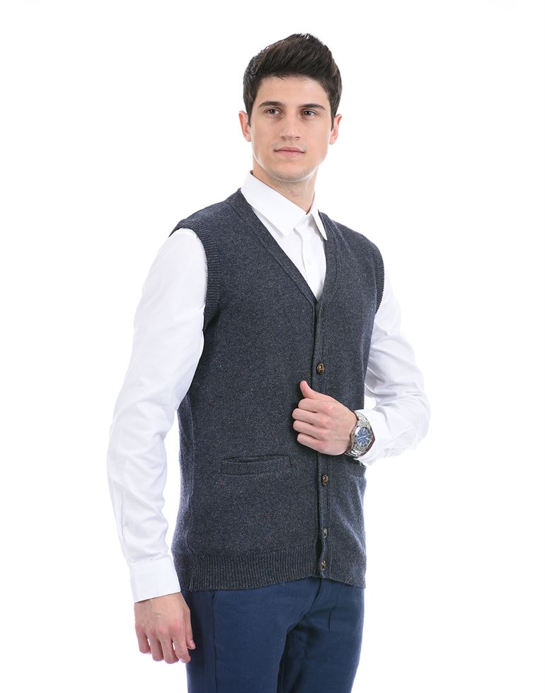 London Fog Men Casual Wear Solid Navy Blue Cardigan