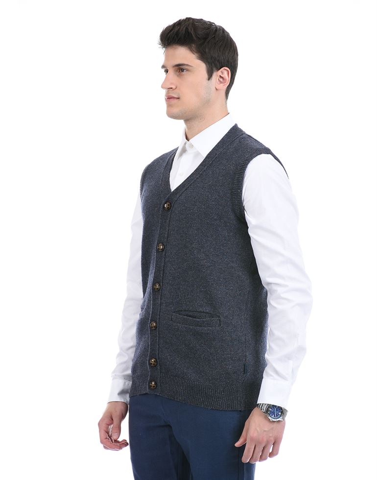 London Fog Men Casual Wear Solid Navy Blue Cardigan