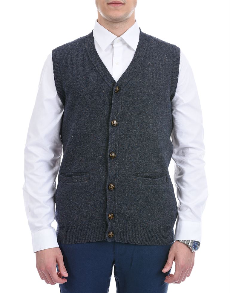 London Fog Men Casual Wear Solid Navy Blue Cardigan