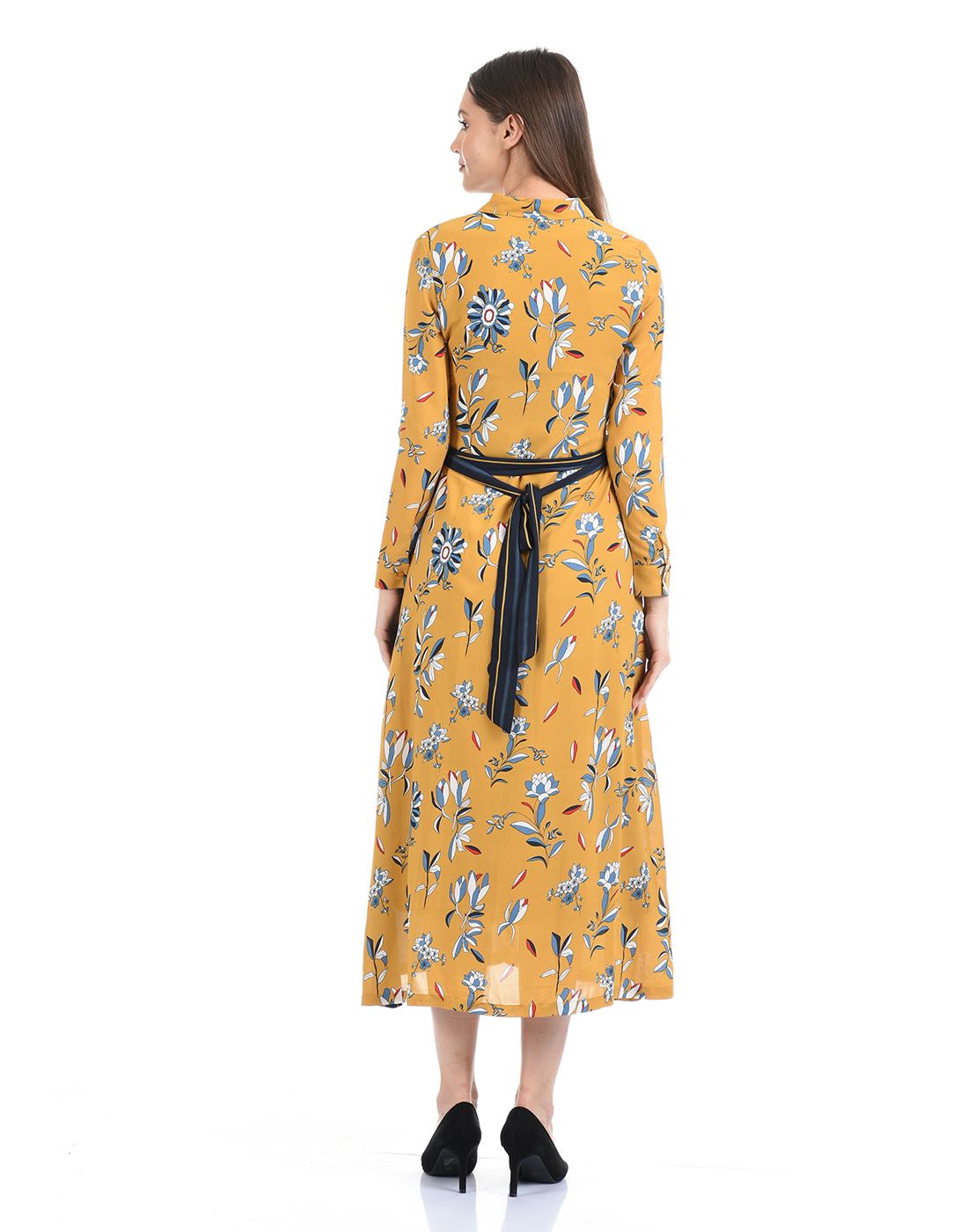 Madame Women Casual Wear Yellow Fit and Flare Dress