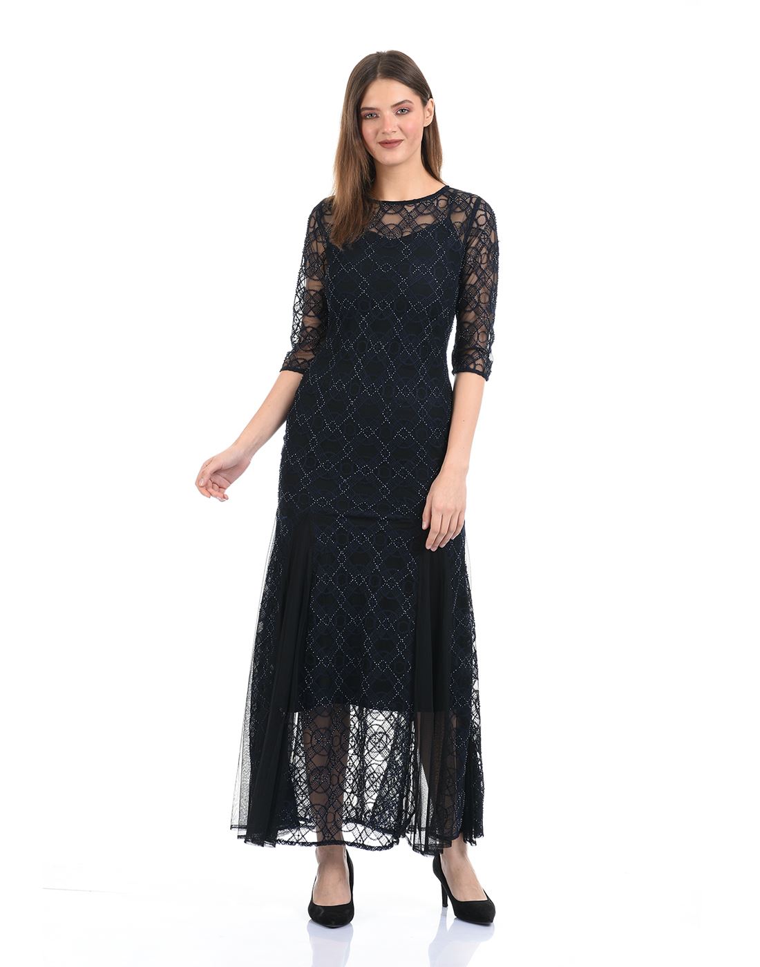 Madame Women Casual Wear Navy Blue Maxi Dress