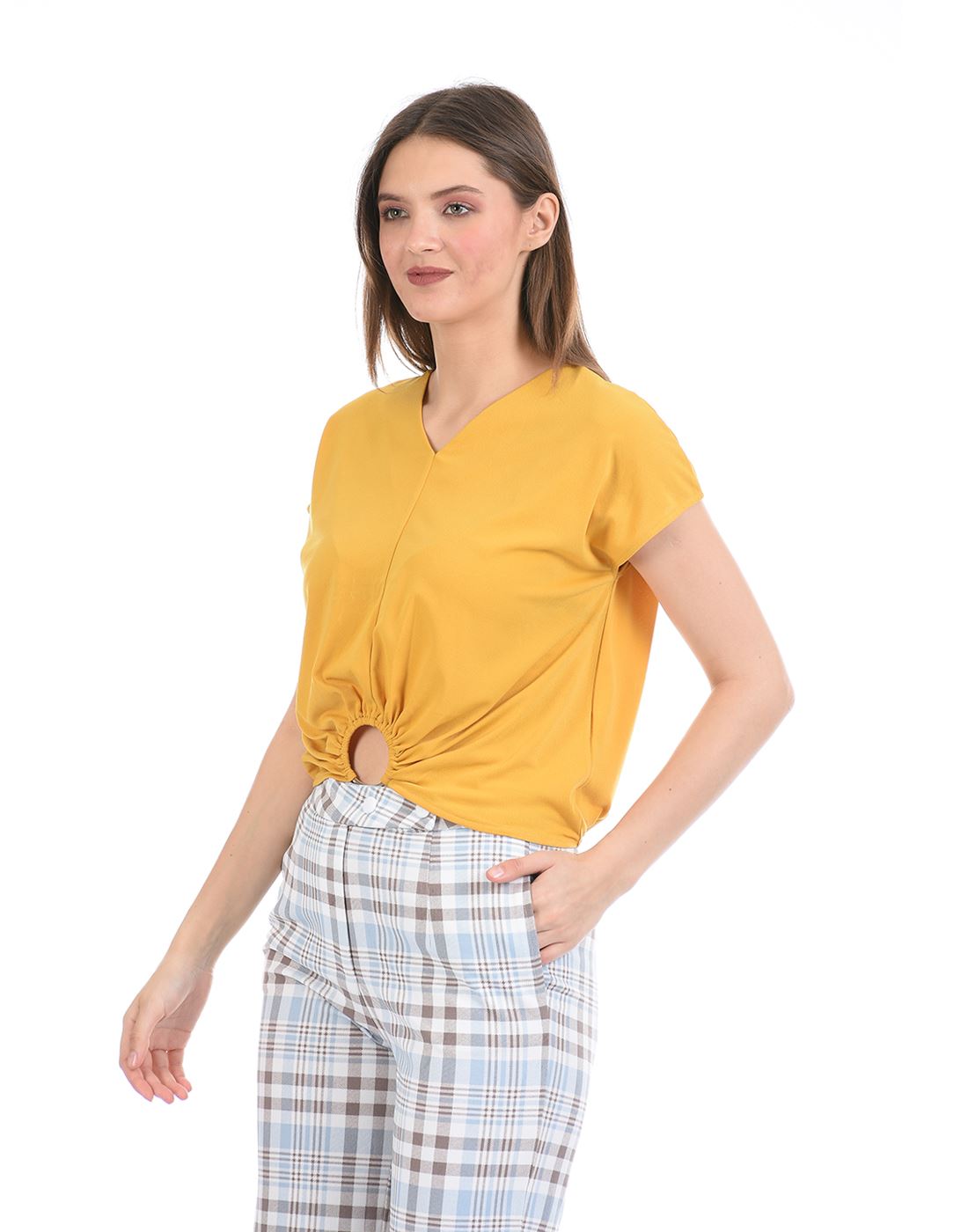 Madame Women Casual Wear Yellow Regular Top