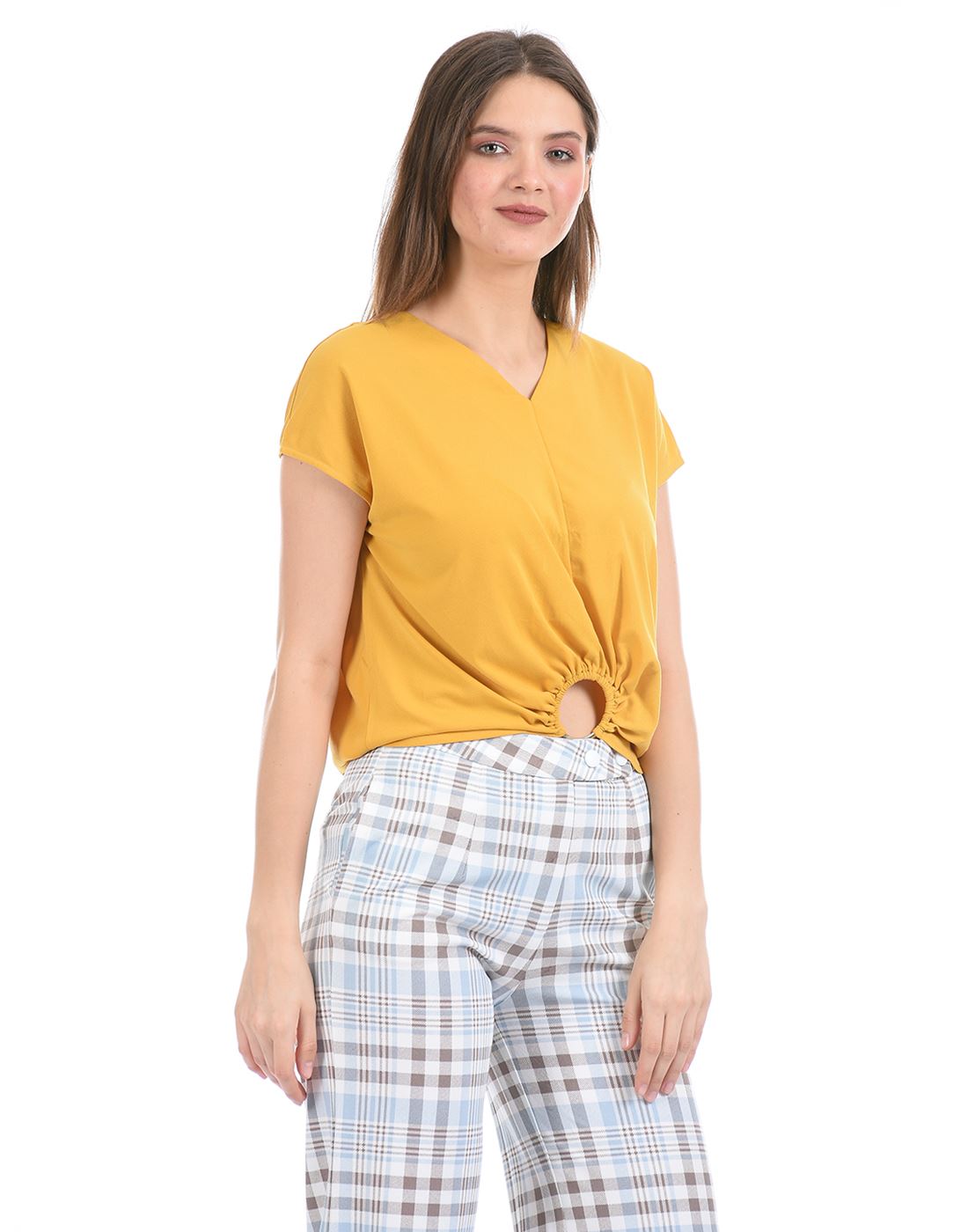 Madame Women Casual Wear Yellow Regular Top