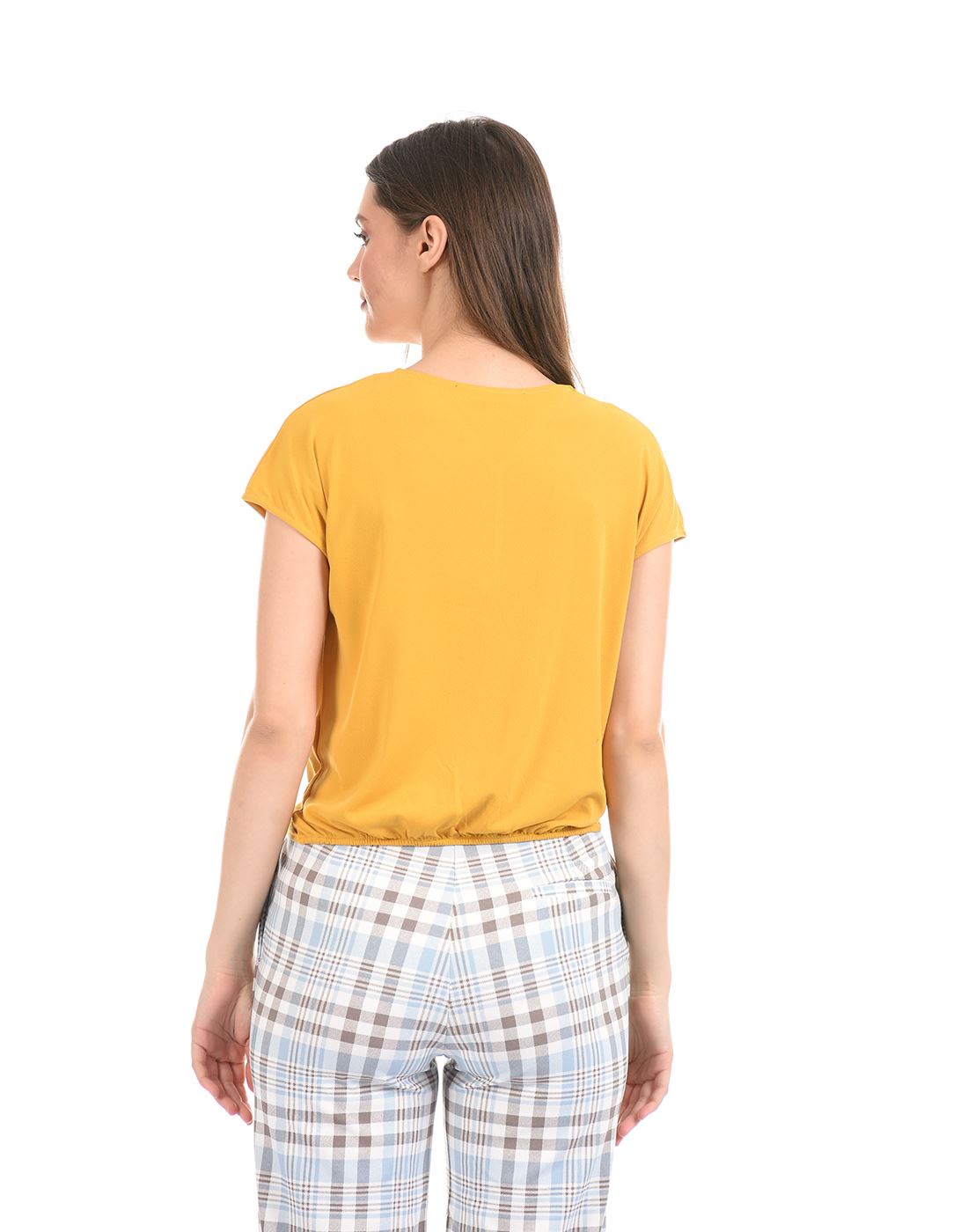 Madame Women Casual Wear Yellow Regular Top