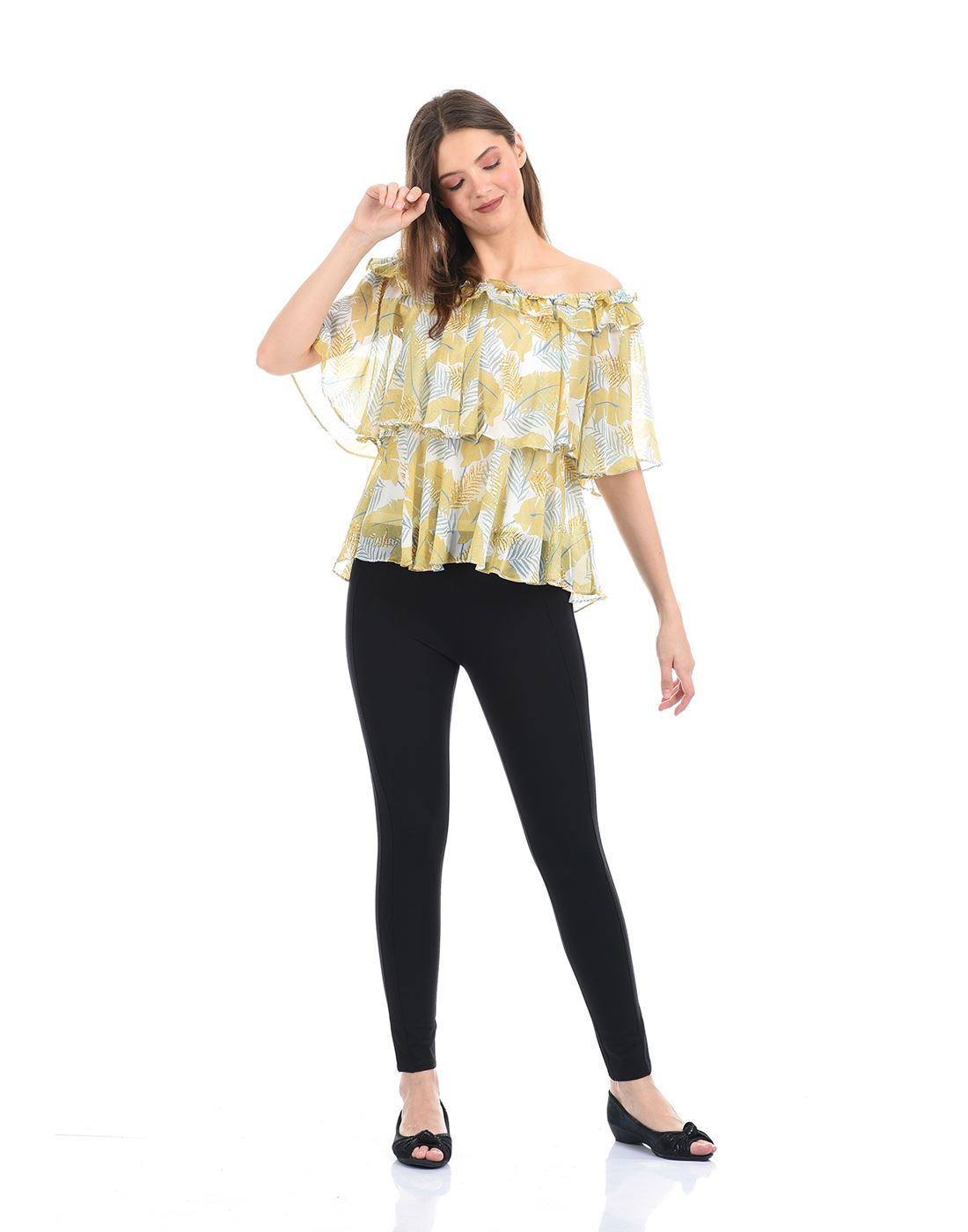 Madame Women Casual Wear Yellow Ruffle Top