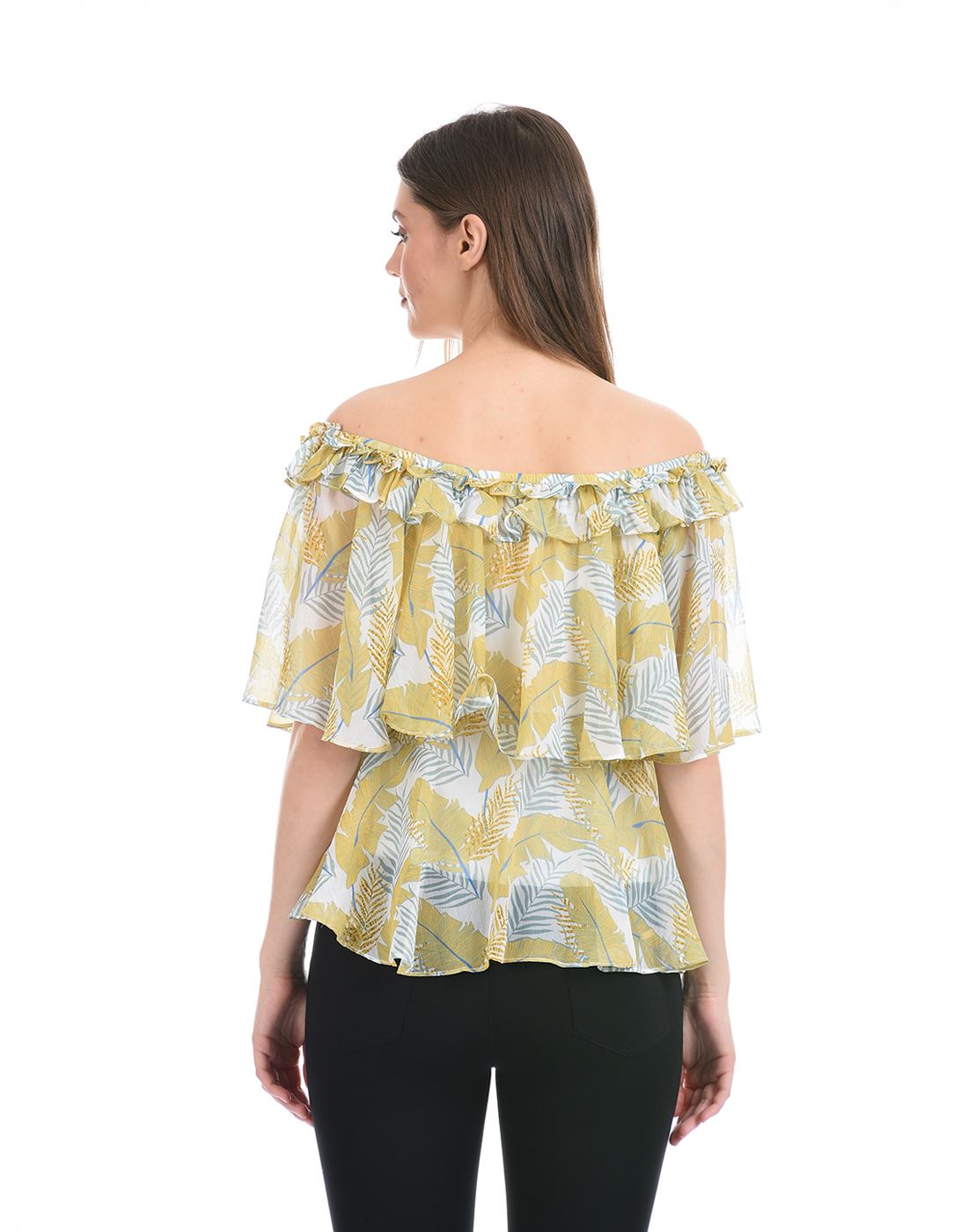 Madame Women Casual Wear Yellow Ruffle Top