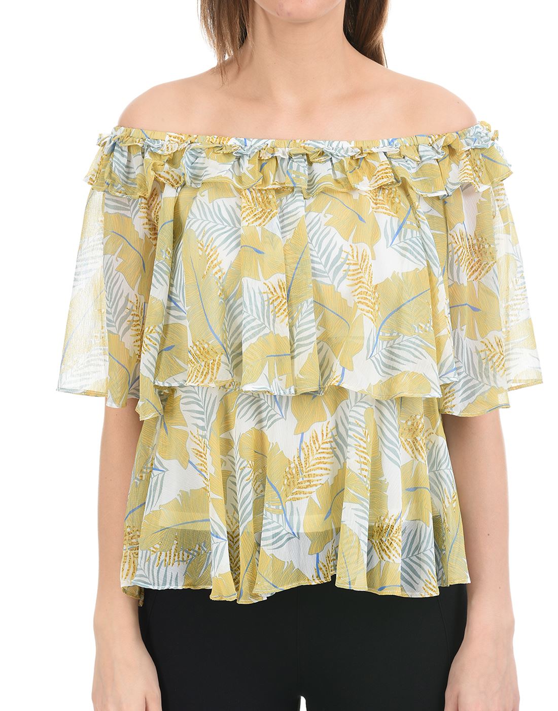 Madame Women Casual Wear Yellow Ruffle Top