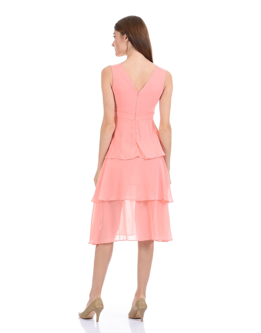 Madame Women Casual Wear Pink Ruffled Dress