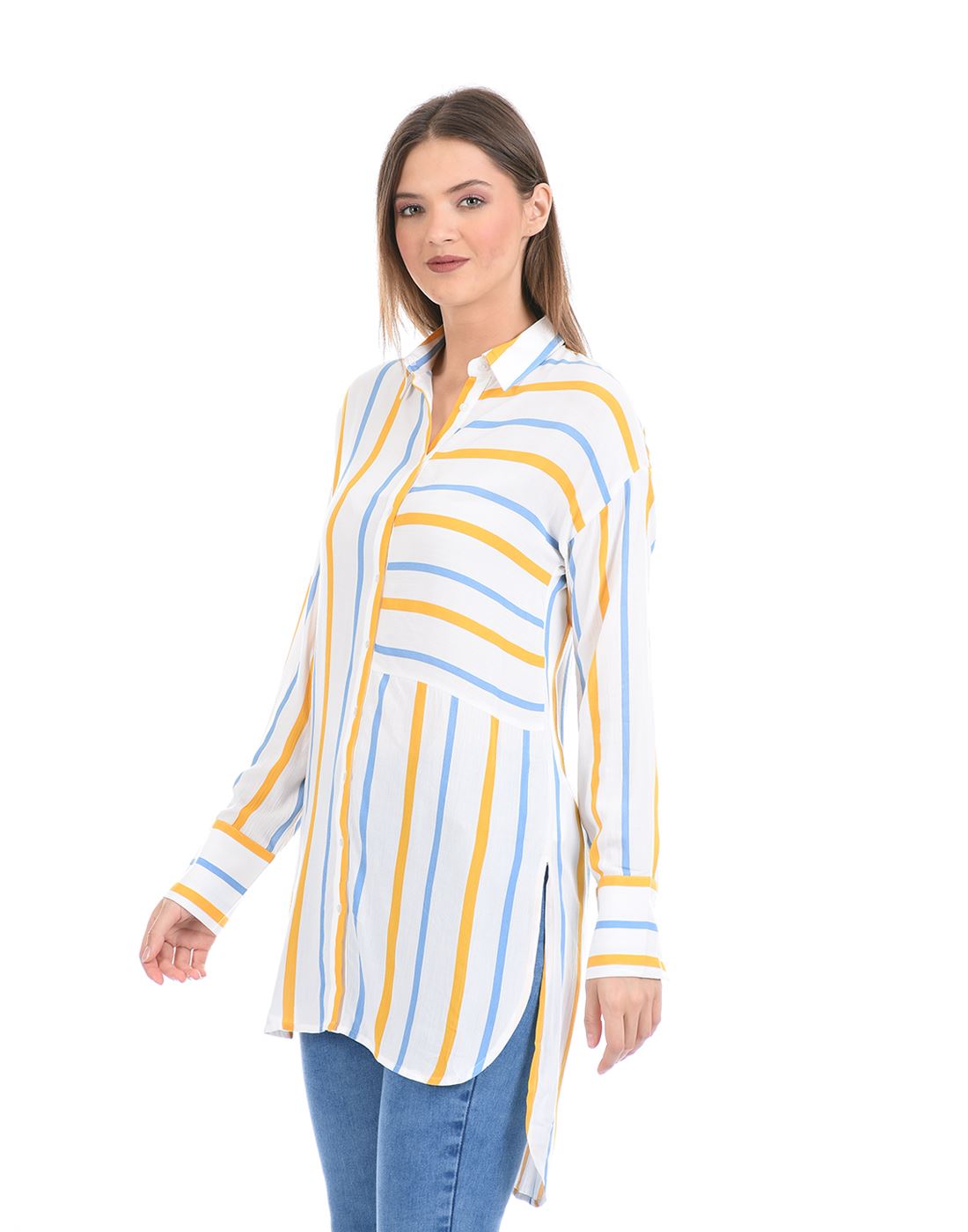 Madame Women Casual Wear White High Low Shirt