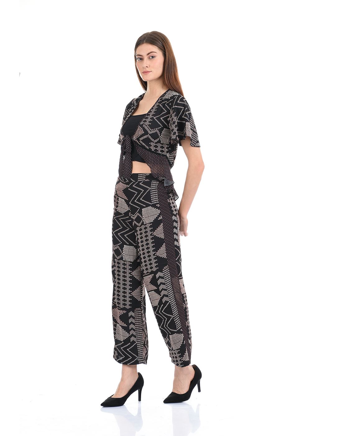 Madame Women Casual Wear Black Palazzo and Top Set